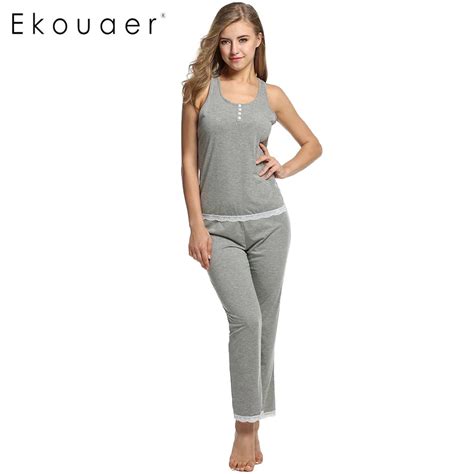 Ekouaer Women Nightgown Sets Soft Slim Pajamas Sets Two Types Gray Black Sleepwear Nightwear