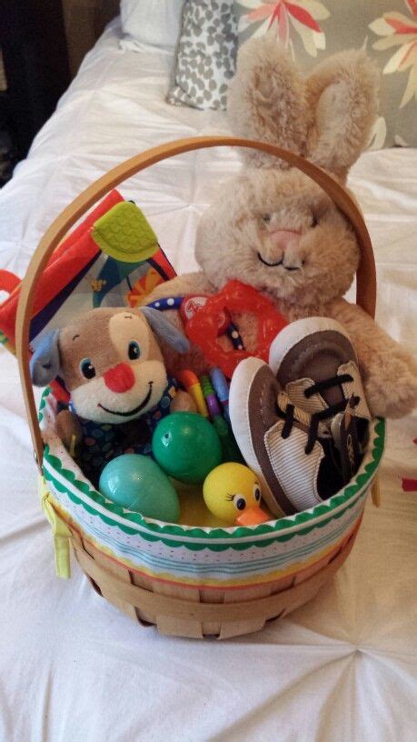 Great candy free easter basket ideas for your kids. Baby's first Easter basket. Easter basket for baby boy ...