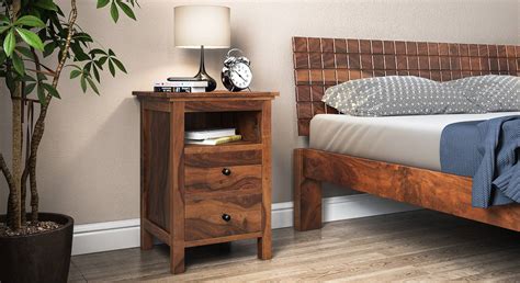 Snooze solid wood bedside table in teak finish