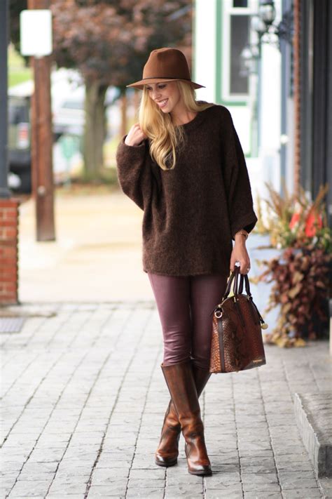 Burgundy is a dark red or purple, or a dark reddish purple inclined toward brown. { Brown & Burgundy: Oversized sweater, Leather skinny ...