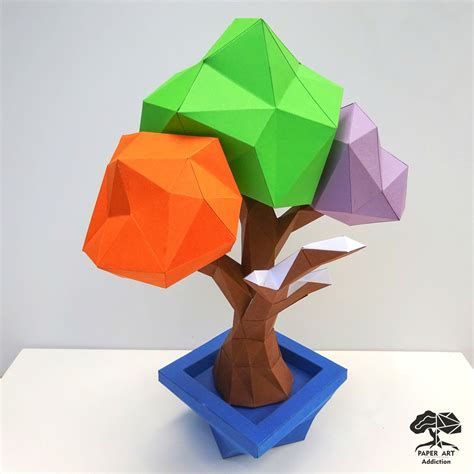 Four Seasons Tree 3d Papercraft Pdf Pattern Diy Low Poly Origami