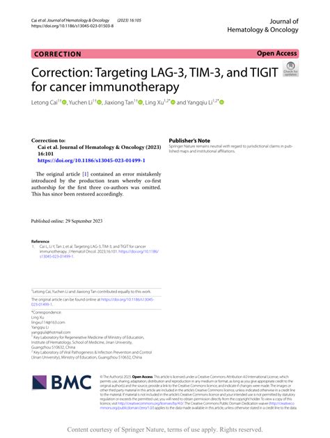 PDF Correction Targeting LAG 3 TIM 3 And TIGIT For Cancer