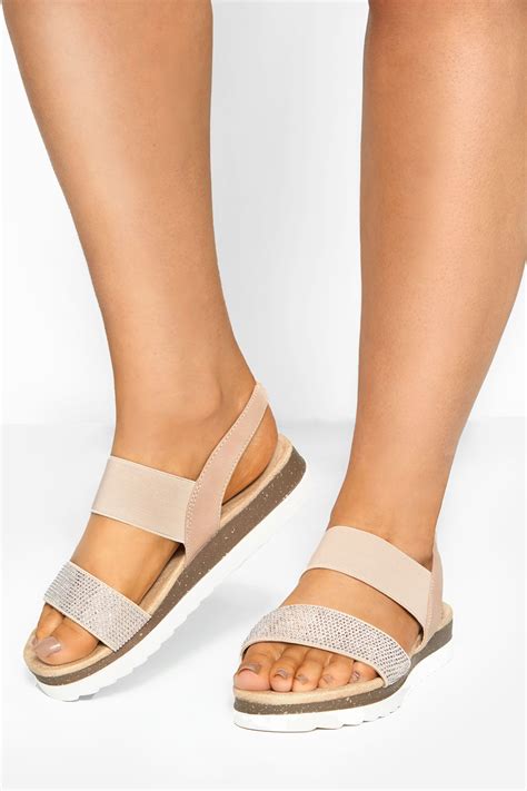 Nude Embellished Comfort Sandals In Extra Wide Fit Yours Clothing