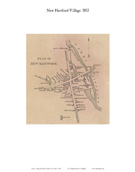 New Hartford Village New York 1852 Old Town Map Custom Print Oneida