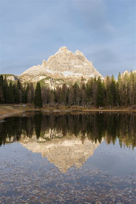 Tre Cime Di Lavaredo Reflected In Antorno Lake Dolomites Alps Italy