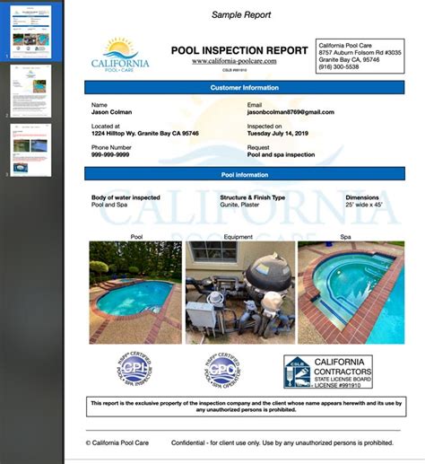 Swimming Pool Inspection Report Template