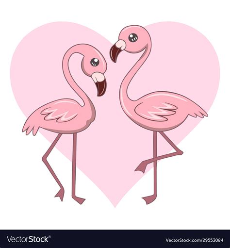 Cute Kawaii Pink Flamingos Couple Royalty Free Vector Image