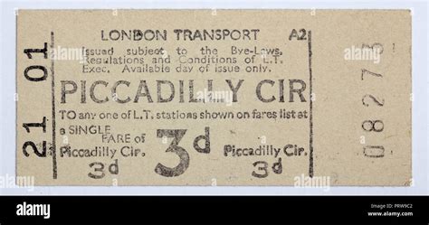 Vintage 1950s London Underground Ticket Piccadilly Circus Station