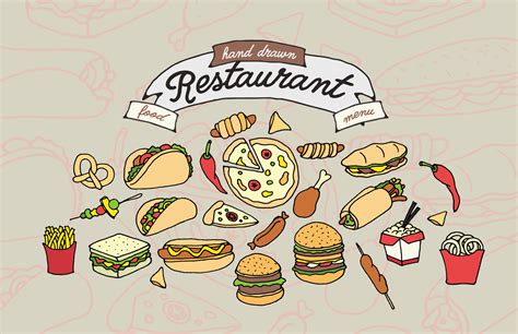 Hand Drawn Restaurant Food Menu Vectors — Medialoot