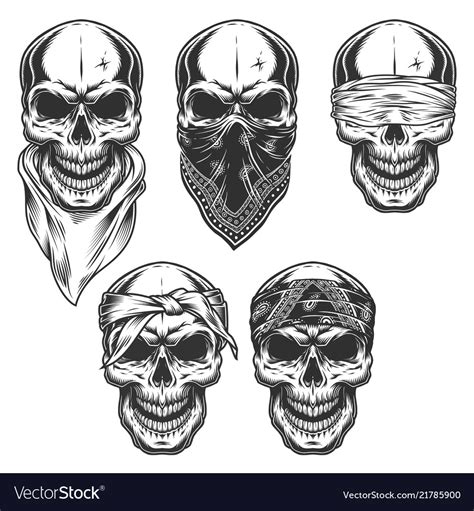 Set Skull In Bandanas Royalty Free Vector Image