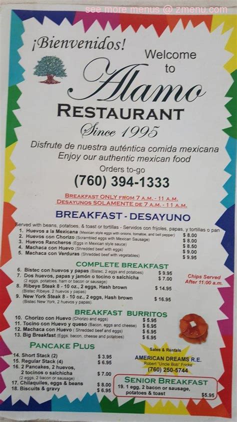 Carta De Alamo Restaurant Salton City S Marina Dr