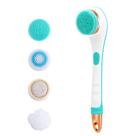 Eccomum Electric Silicone Bath Brush Back Scrubber 4 Brush Heads Usb Rechargeable Rotating
