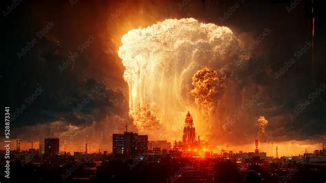 Epic Nuclear Explosion Above City Apocalyptic Sky Spectacular Art