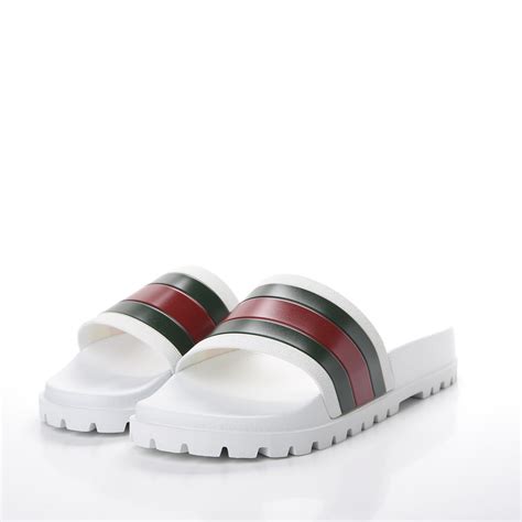 Gucci Rubber Mens Web Slide Sandals 9 White 582369
