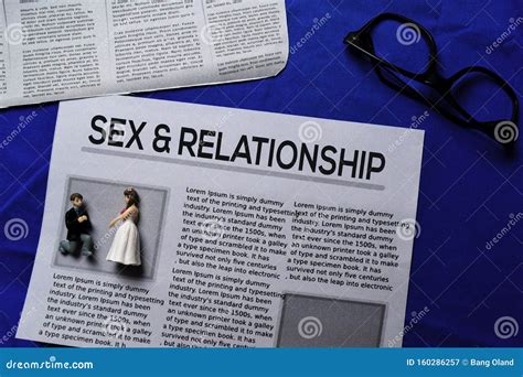 sex and relationship text in headline isolated on blue background newspaper concept stock image