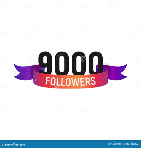 9000 Followers Number With Color Bright Ribbon Isolated Vector Icon