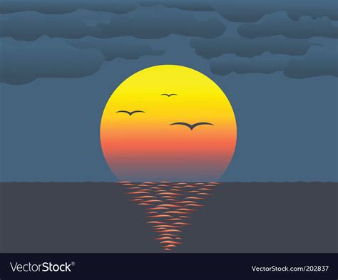Sunset Over Water Royalty Free Vector Image Vectorstock