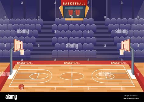 Basketball Court Arena Stadium Cartoon Empty Hall Field To Play