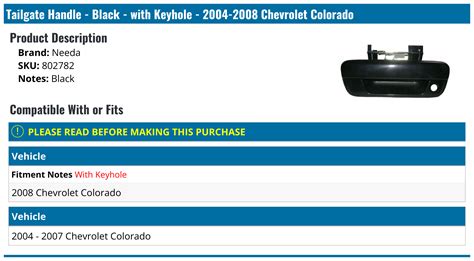2004 2008 Chevrolet Colorado Tailgate Handle Needa 802782