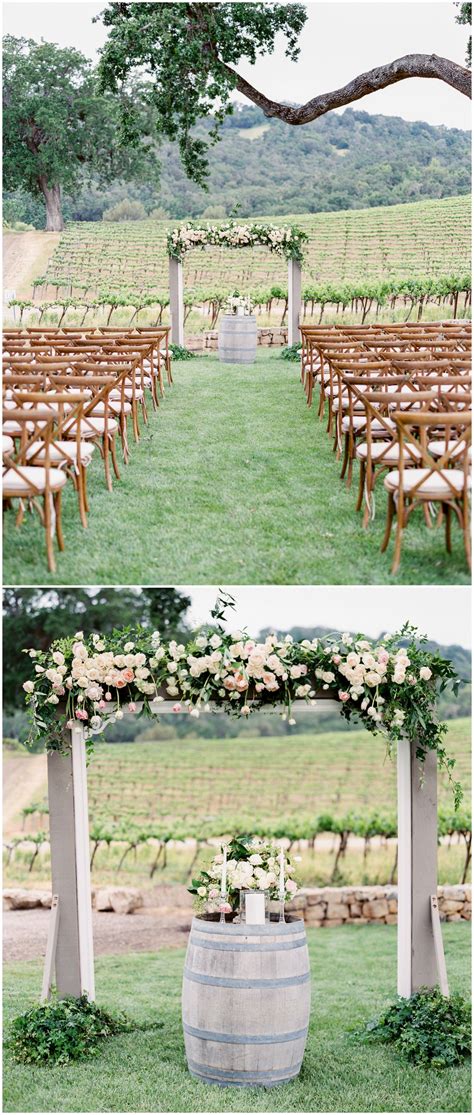 California Vineyard Wedding Ceremony White And Pastel Pink Florals