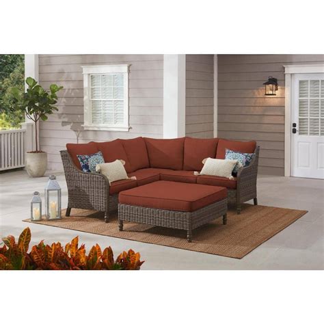 Hampton Bay Camden Point 4 Piece Wicker Outdoor Sectional With
