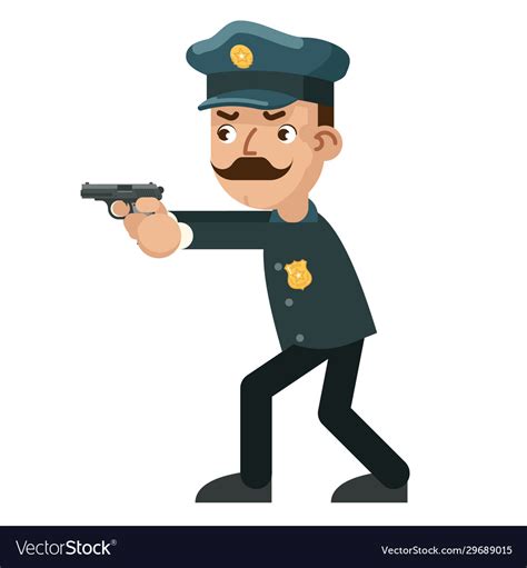 Gun Weapon Attack Shoot Policeman Character Vector Image
