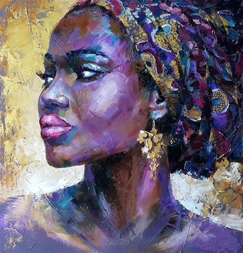 Portrait African Woman Oil Original Painting On Canvas By Viktoria