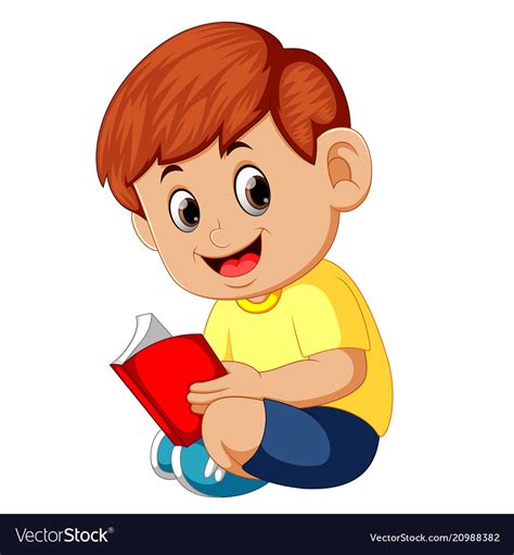Cute Boy Reading Book Royalty Free Vector Image