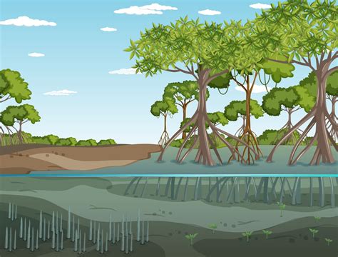 Mangrove Forest Landscape Scene At Daytime 2445409 Vector Art At Vecteezy