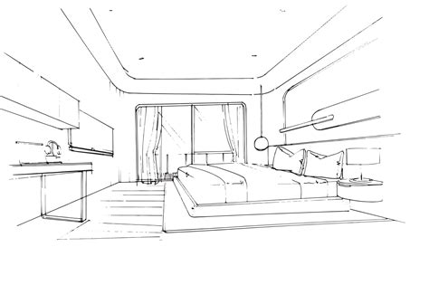 Sketch Drawing Master Bedroommodern Designvector2d Illustration