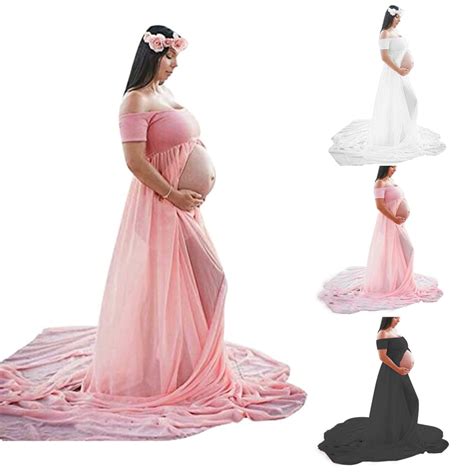 cheers maternity off shoulder chiffon gown for photography split front maxi pregnancy dress