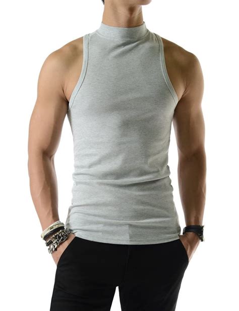 mens slim fit sexy high neck tank top 100 cotton sleeveless tshirts fashion suits for men