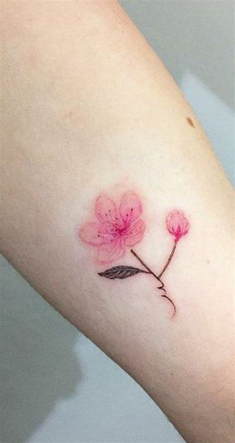 Small Watercolor Pink Cherry Blossom Tattoo Ideas For Women