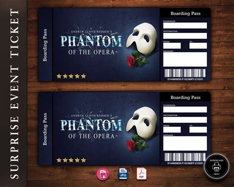 Phantom Of The Opera Surprise Ticket The Prom The Musical Collectible Theater Ticket Editable