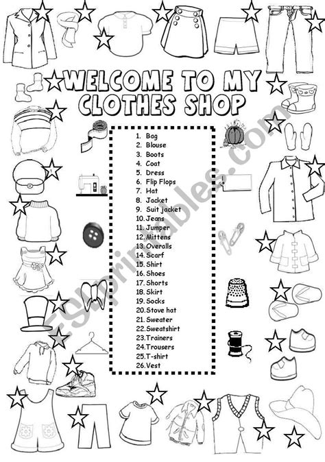 Clothes Welcome To My Clothes Shop Esl Worksheet By Knds