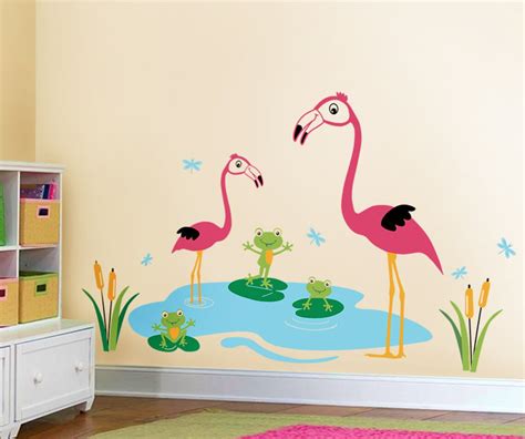 Flamingos Wall Decal Flamingos Frogs And Dragonflies Wall Etsy