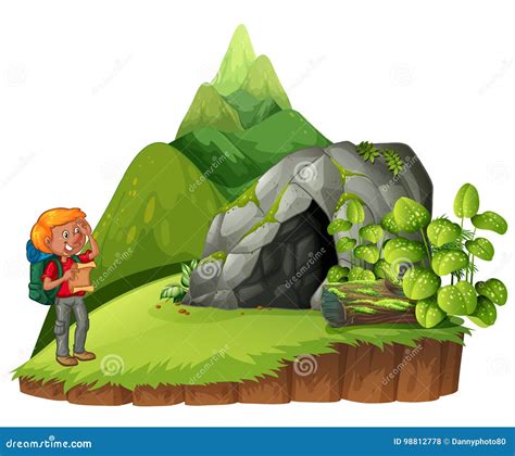 Hiker Hiking Up The Mountain Stock Vector Illustration Of Backpacking