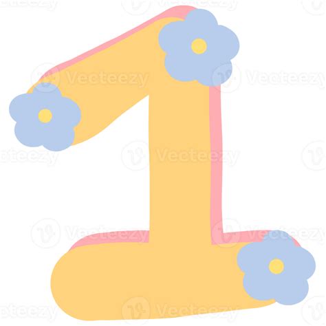 Orange Number 1 With Flowers Isolated On Transparent Background