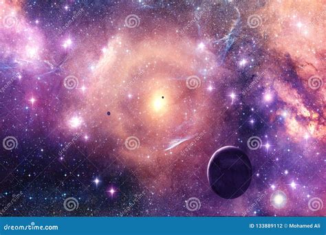 Abstract Artistic Planet In A Multicolored Nebula Galaxy Background