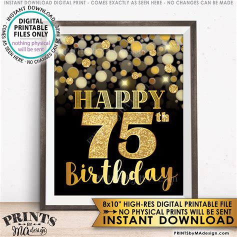 75th Birthday Sign Happy Birthday 75 Golden Birthday Card 75 Years