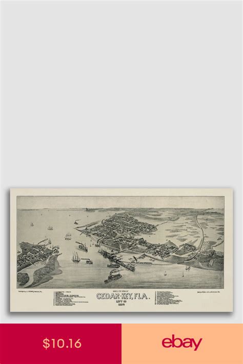 1884 Cedar Key Florida Vintage Old Panoramic City Map 14x24 Ebay