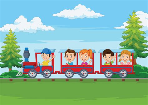 Dibujos Animados De Niños Felices Montando En El Tren 7098262 Vector En