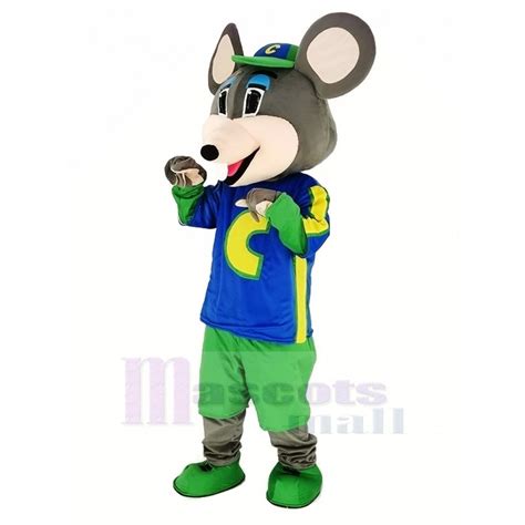 Chuck E Cheese Mouse Mascot Costume With Green Hat