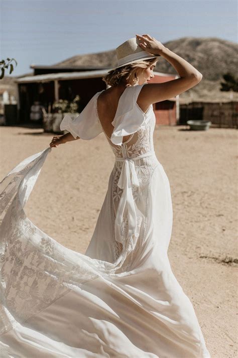 Hayley Lace Crepe Wedding Dress Bohemian Wedding Dress Designer