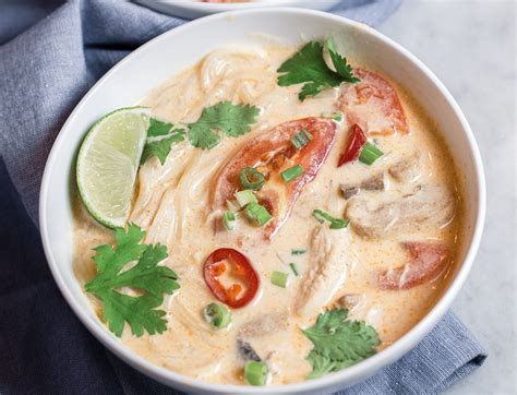 Thai Coconut Chicken Soup Tom Kha Gai with Rice Noodles Zestes Recipes