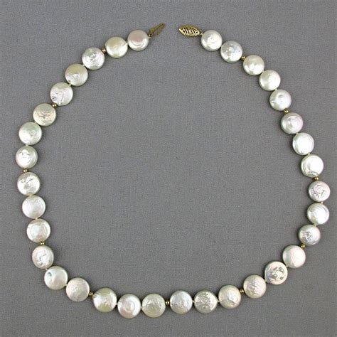 Vintage Freshwater Coin Pearl Necklace 14k Gold Clasp Pearls From