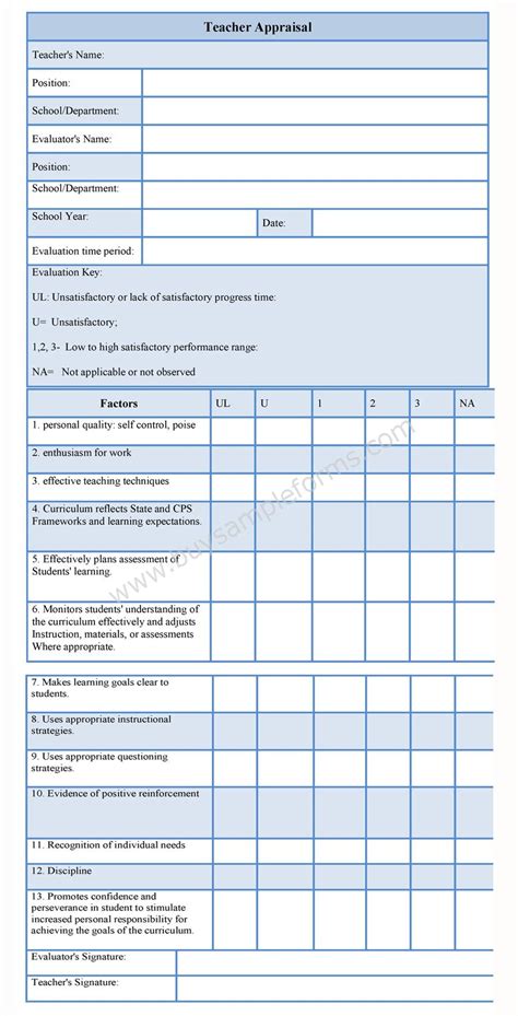Appraisal Form Sample For Employees HQ Printable Documents