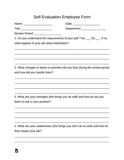 Free Employee Self Evaluation Forms Printable Printable Forms Free Online