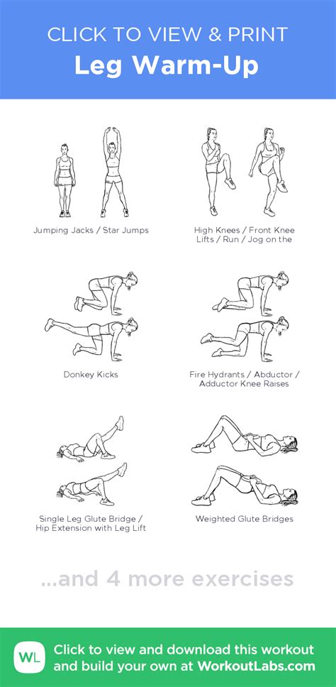 Warm up before leg exercises. Leg Warm-Up - click to view and print this illustrated ...