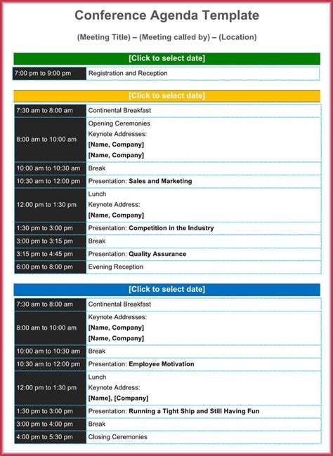 conference agenda template   samples formats